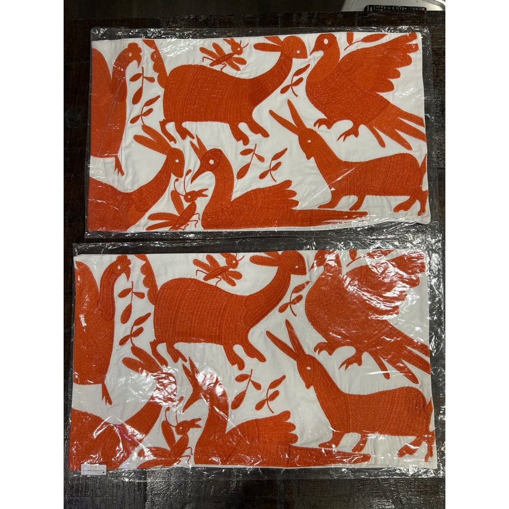 Frog Hill Designs Orange Otomi Rectangle Pillow Covers Set of 2, NWT